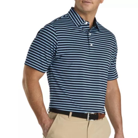 FootJoy Mens Lisle 2 Color Stripe Golf Polo Size XL Navy Light Blue - Picture 2 of 4